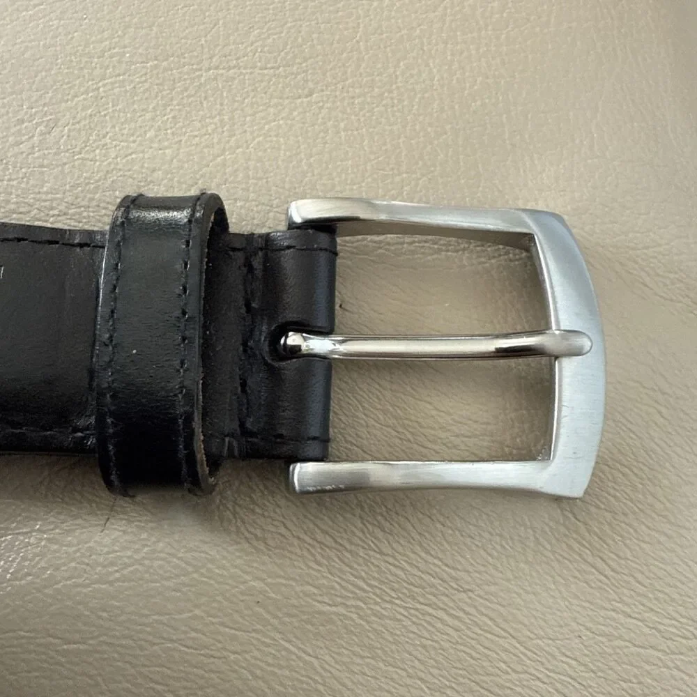 IZOD Men’s Black Leather Woven Braided Belt Sz 38 (L) Silver Buckle Adjustable